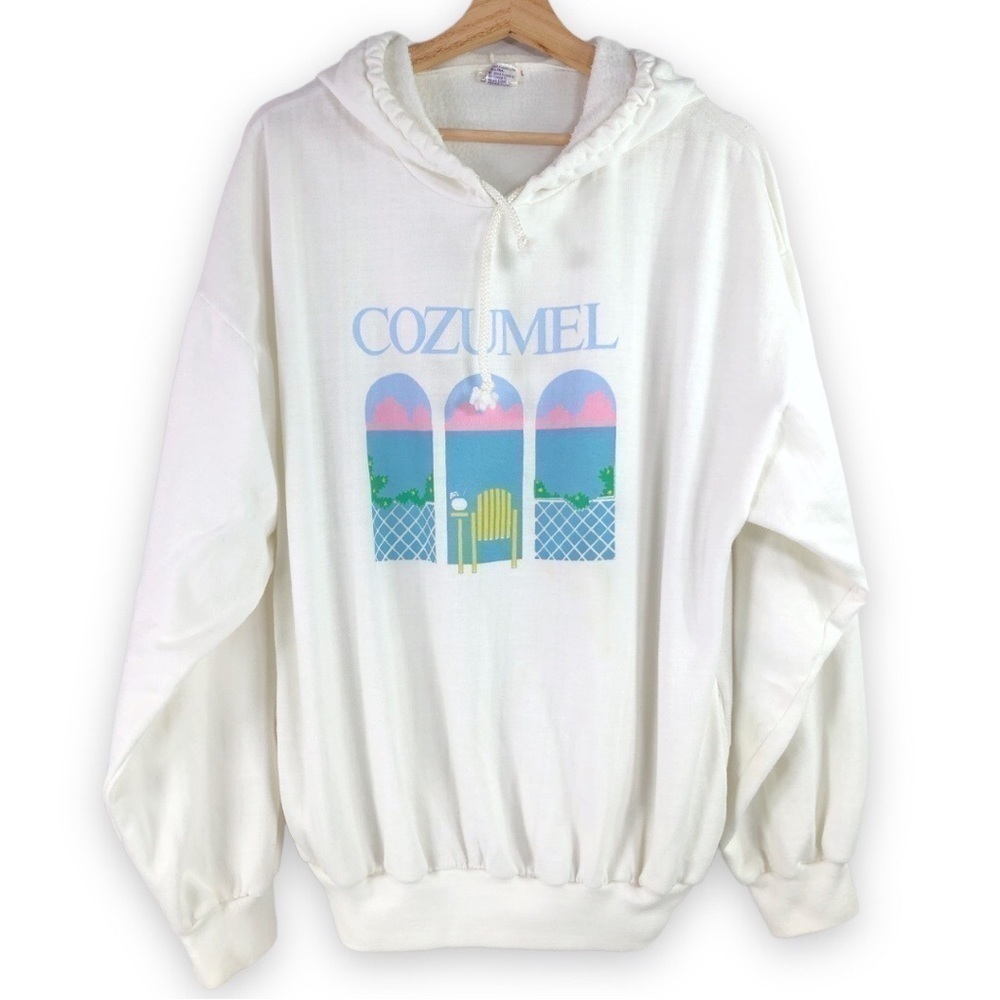 Vintage - LOLAS - Cozumel White Hoodie Pastel Pockets  - L
